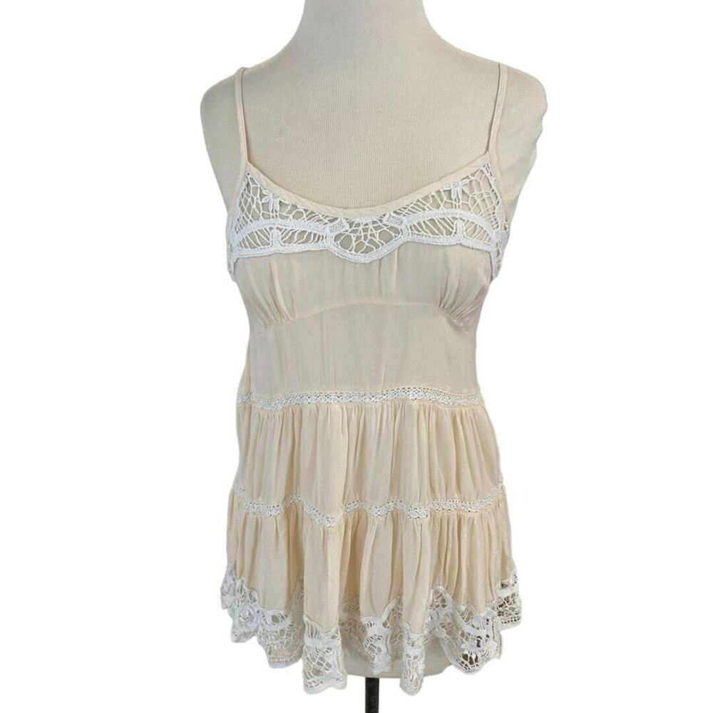 Small Intimately Free People Cream Lace Adjustable Tank Blouse CottageCore